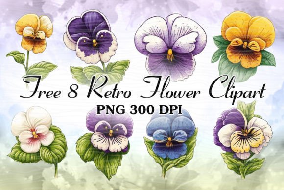 Free Retro Flowers Watercolor Clipart Review for Embroidery