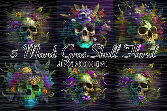 Mardi Gras Skull with Flowers JPG Review